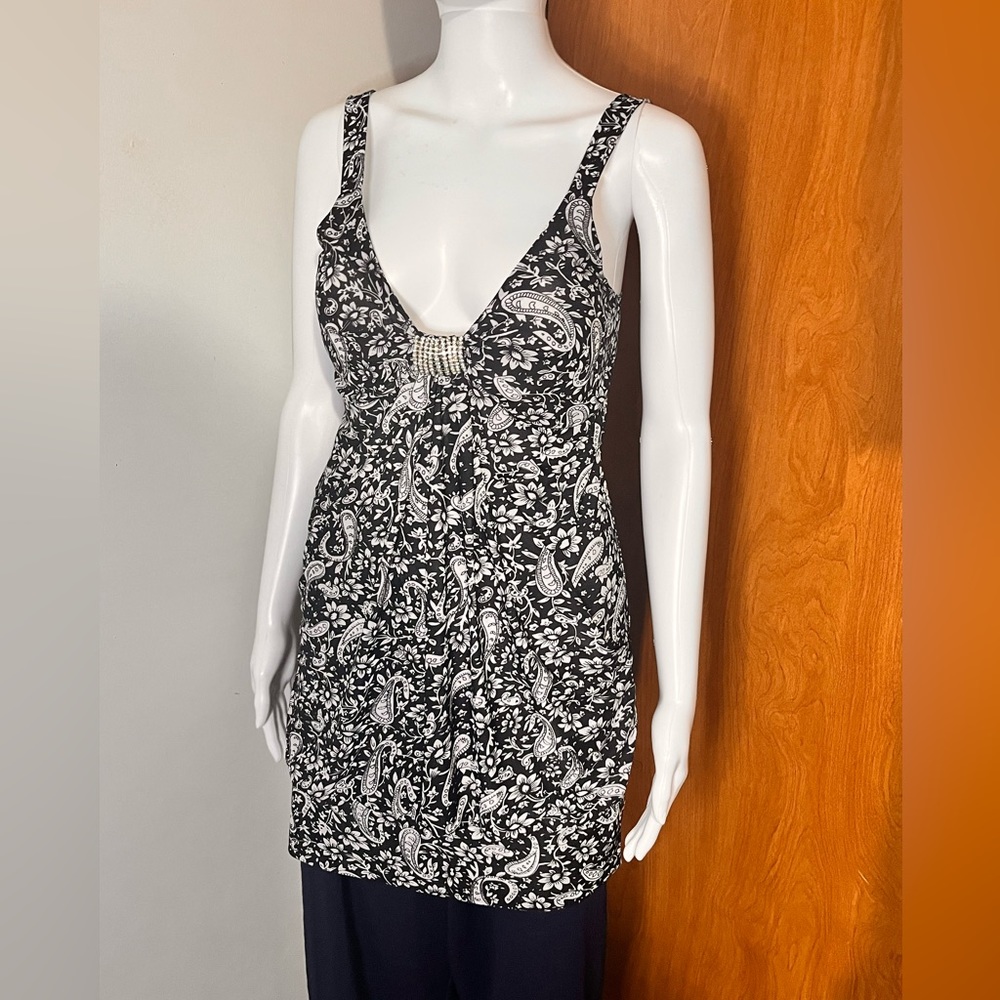 Paradise brand black and white babydoll tank top
